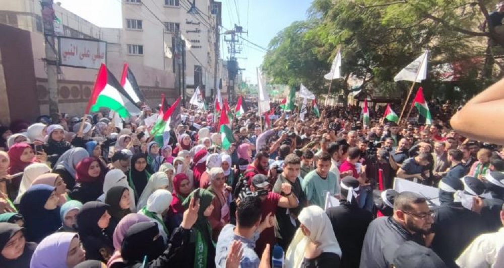 مسيرة حاشدة نظمتها الأطر الطلابية في قطاع غزة نصرة لمجموعة عرين الأسود والمقاومة بالضفة الغربية المحتلة